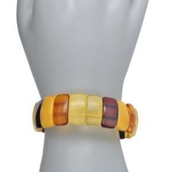 Genuine Multi Colored Baltic Amber Section Beaded Stretch Bracelet Natural New - Picture 3 of 3